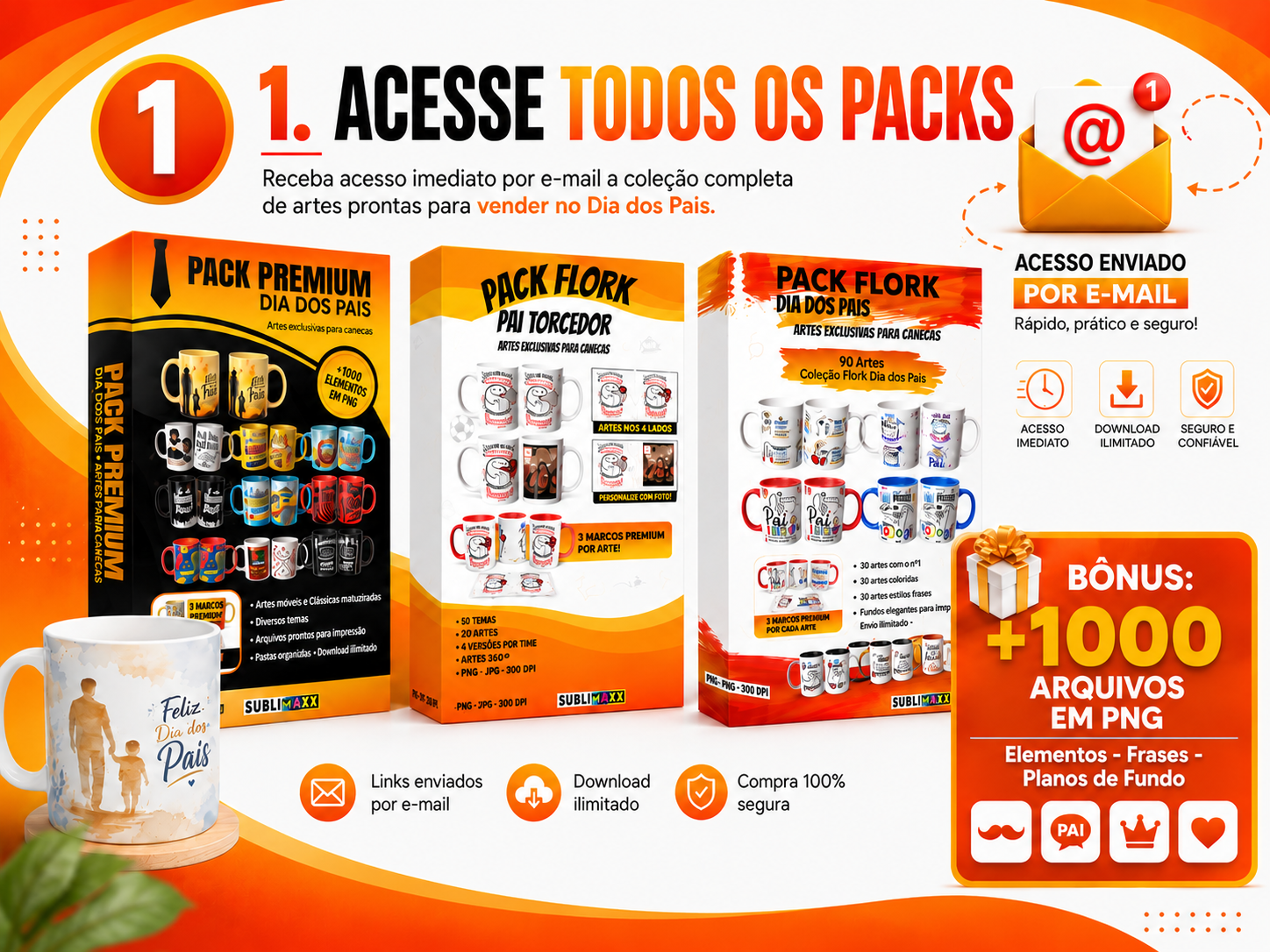 Passo 1 - Pack de artes para canecas de Dia dos Pais