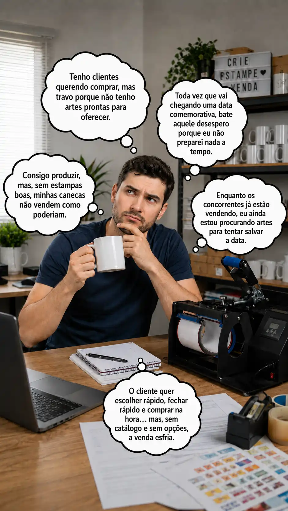 Você não aguenta mais ficar sem artes prontas para oferecer aos seus clientes